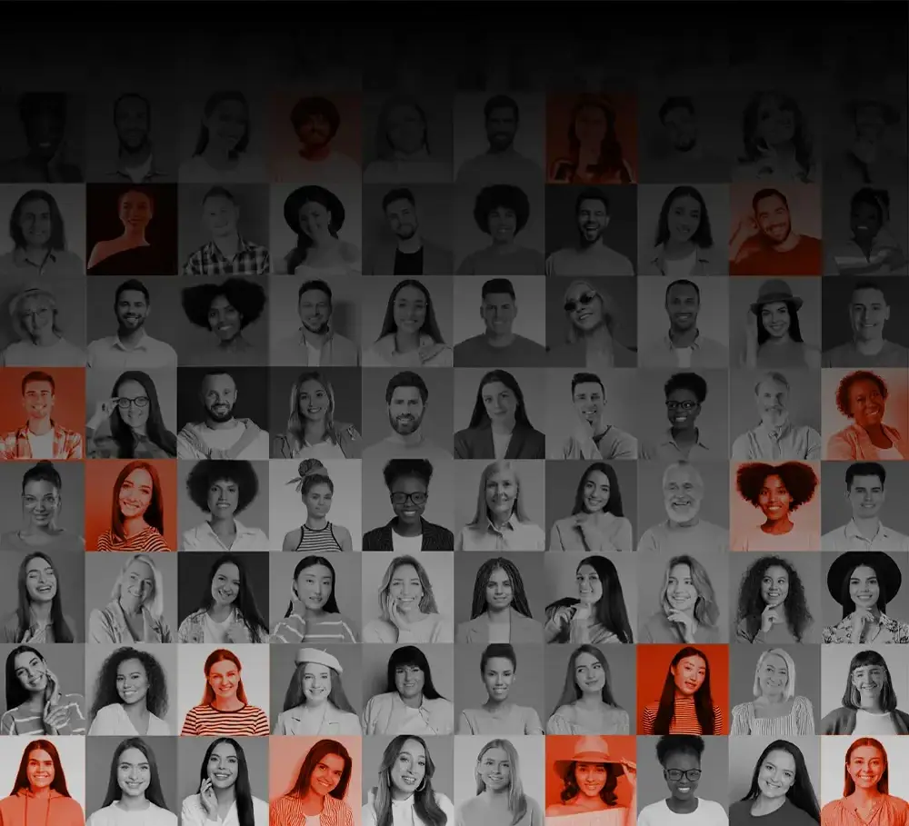 Grid image filled with a diverse group of people smiling